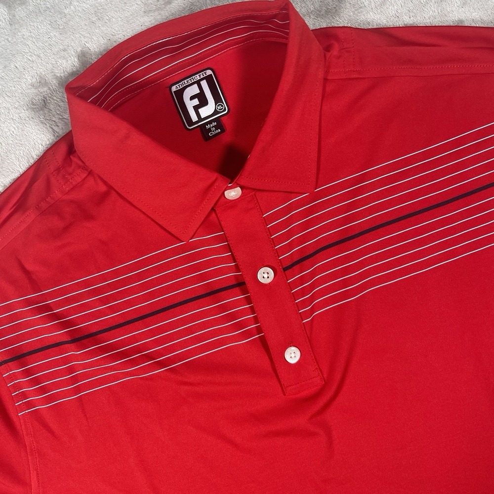 FootJoy Polo Shirt Lisle Mens XL Red Striped Athletic Fit Langford Cup 1917